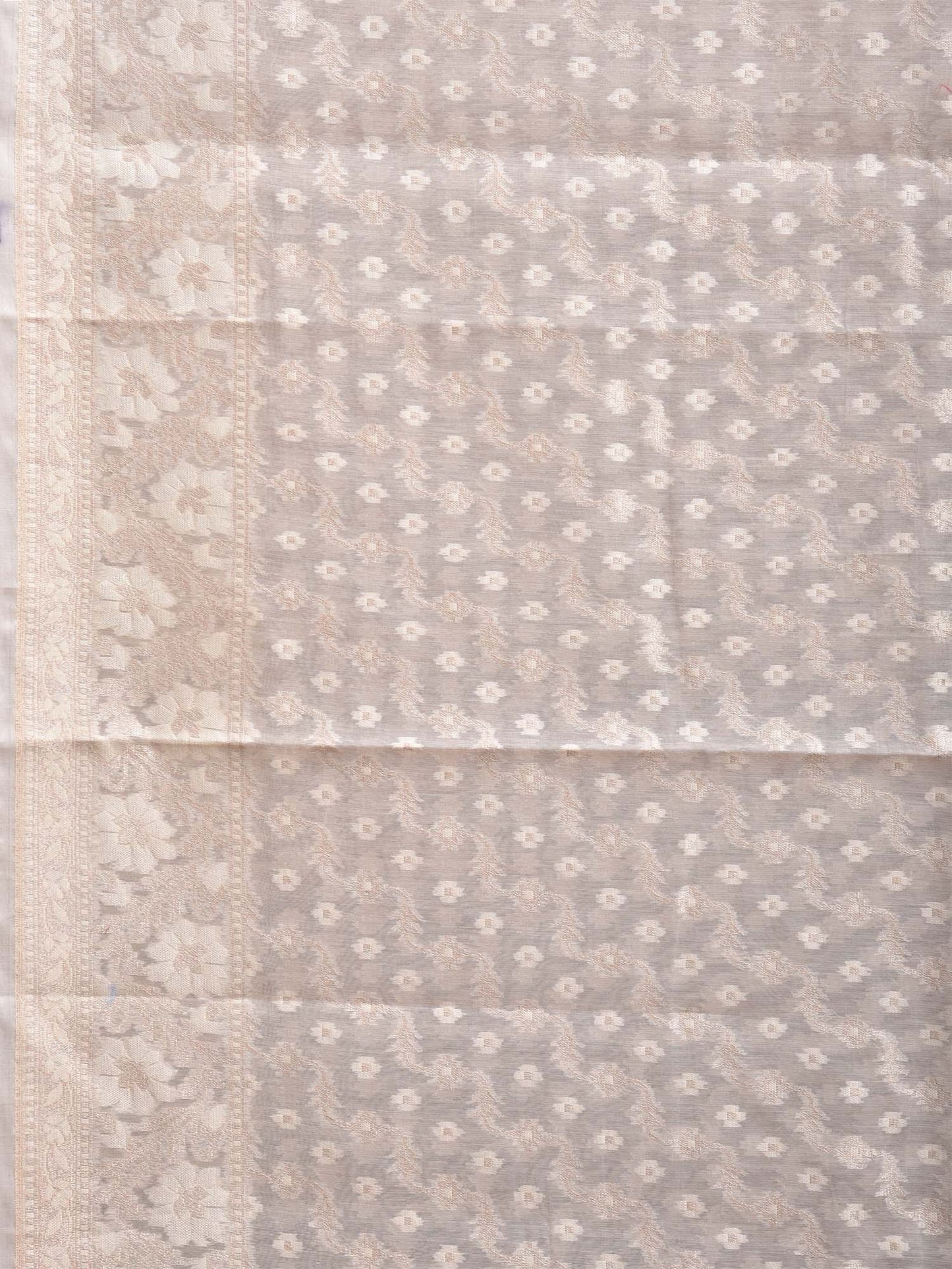 Beige Dhakai Jamdani Cotton Viscose Saree with Diagonal and Border Design dj0098