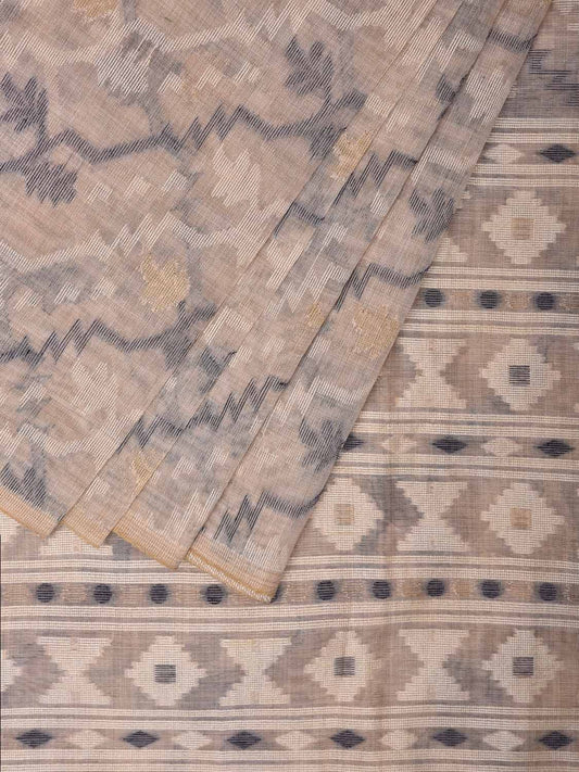 Beige Dhakai Jamdani Cotton Viscose Saree with Diagonal Body and Pallu Design dj0029