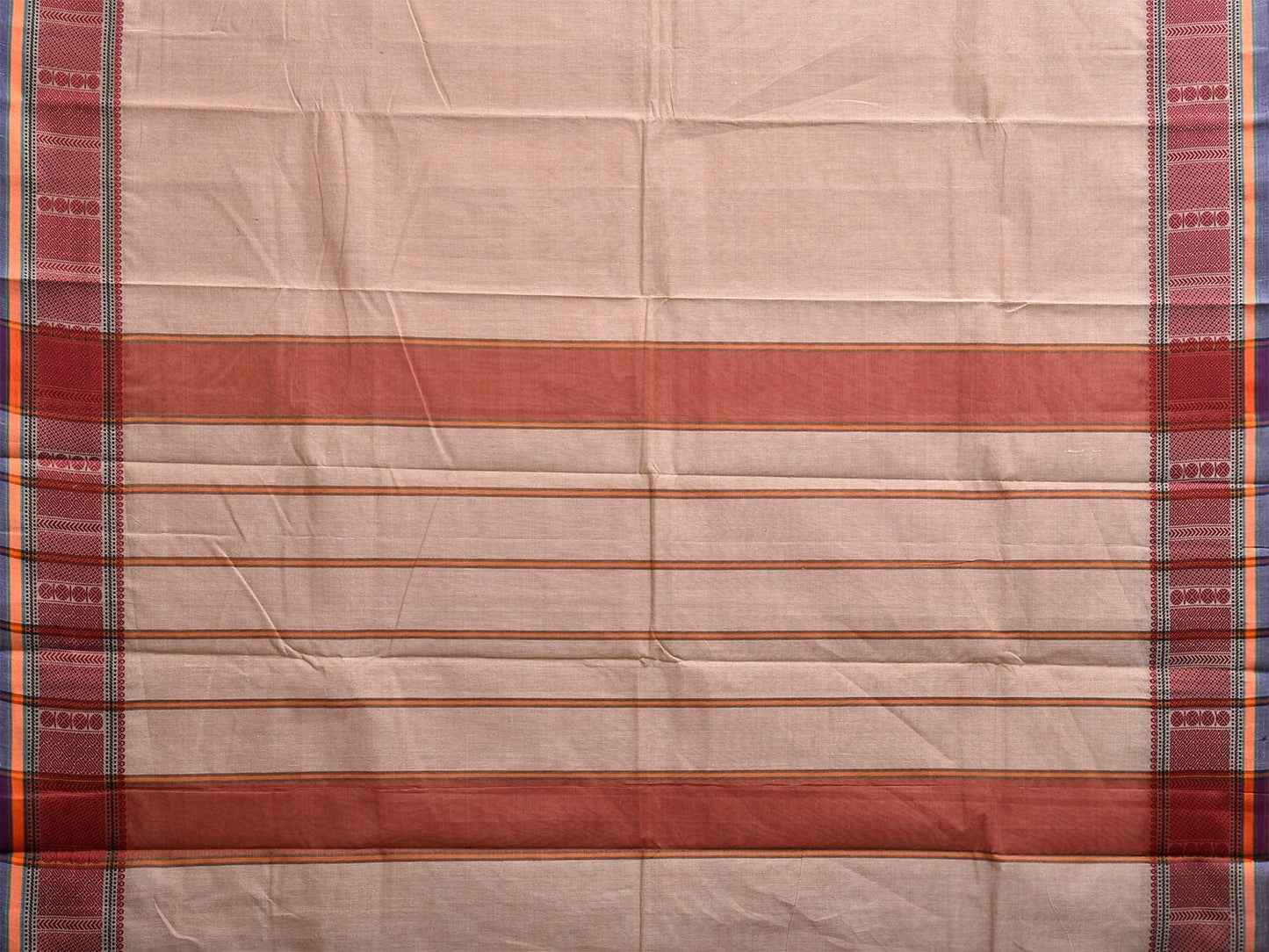 Beige Kanchipuram Cotton Plain Saree with Strips and Border Design k0862