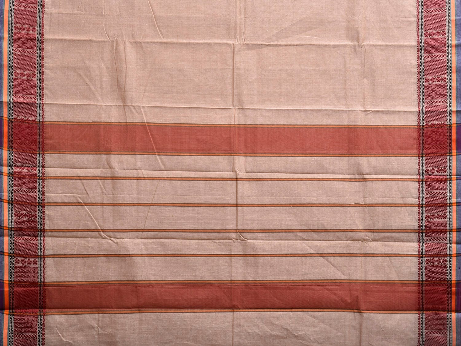 Beige Kanchipuram Cotton Plain Saree with Strips and Border Design k0862