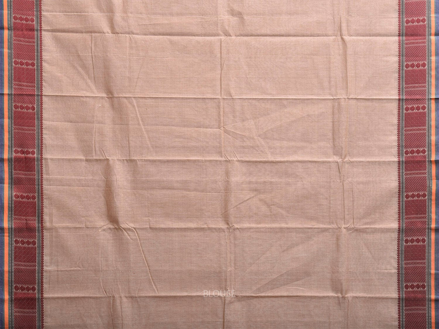 Beige Kanchipuram Cotton Plain Saree with Strips and Border Design k0862
