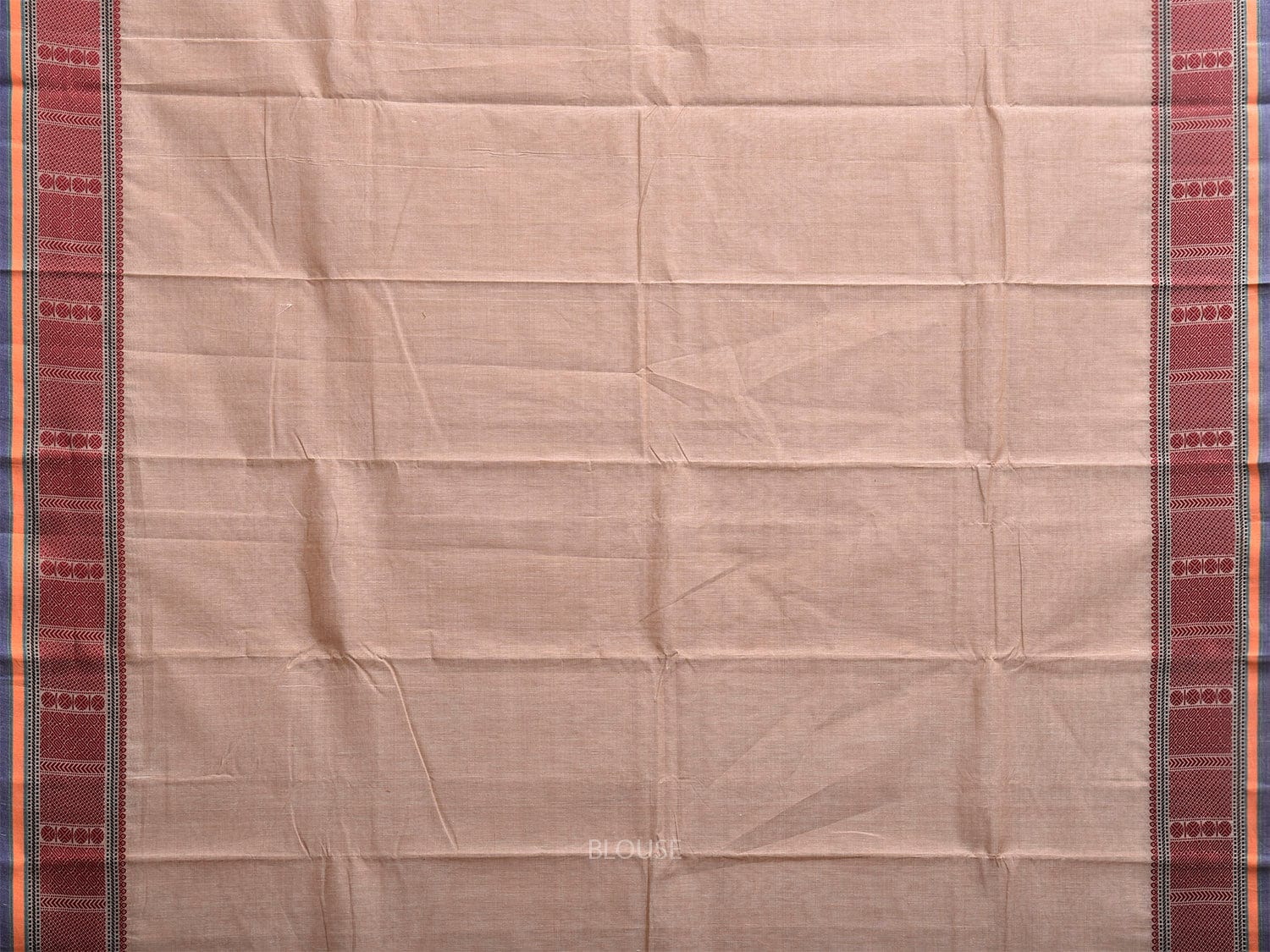 Beige Kanchipuram Cotton Plain Saree with Strips and Border Design k0862