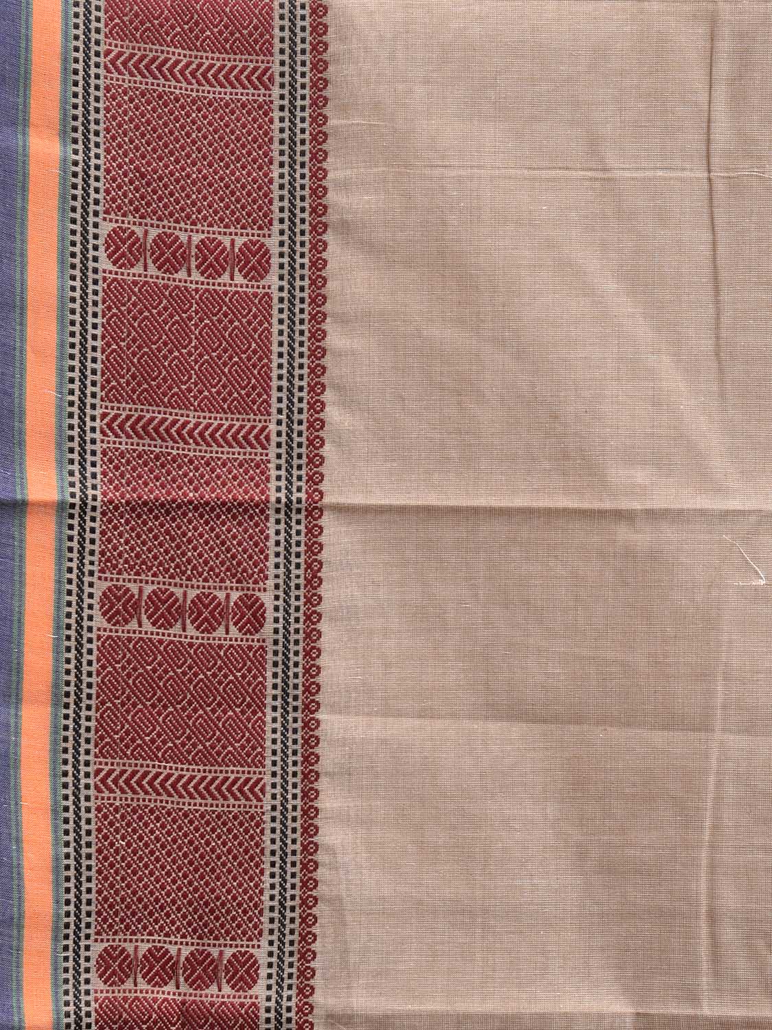 Beige Kanchipuram Cotton Plain Saree with Strips and Border Design k0862