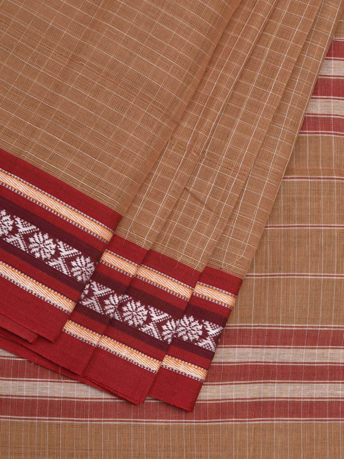 Beige Narayanpet Cotton Handloom Saree with Checks Design No Blouse np0514