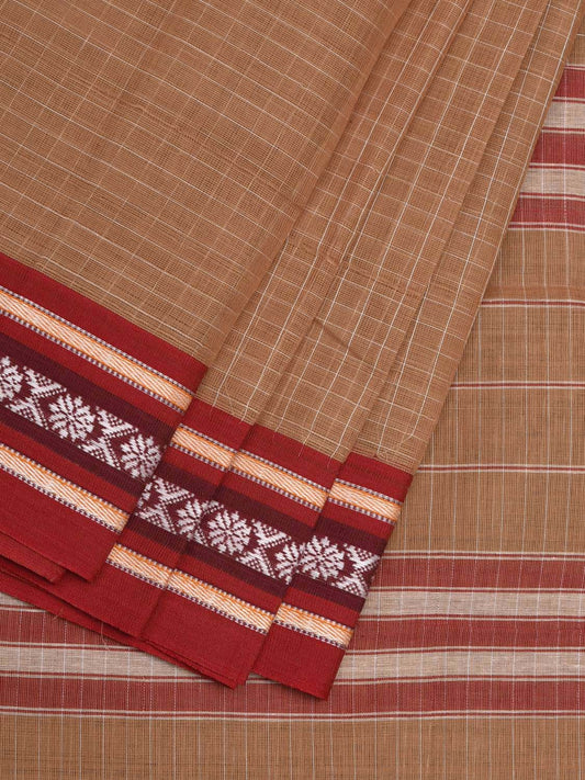 Beige Narayanpet Cotton Handloom Saree with Checks Design No Blouse np0514