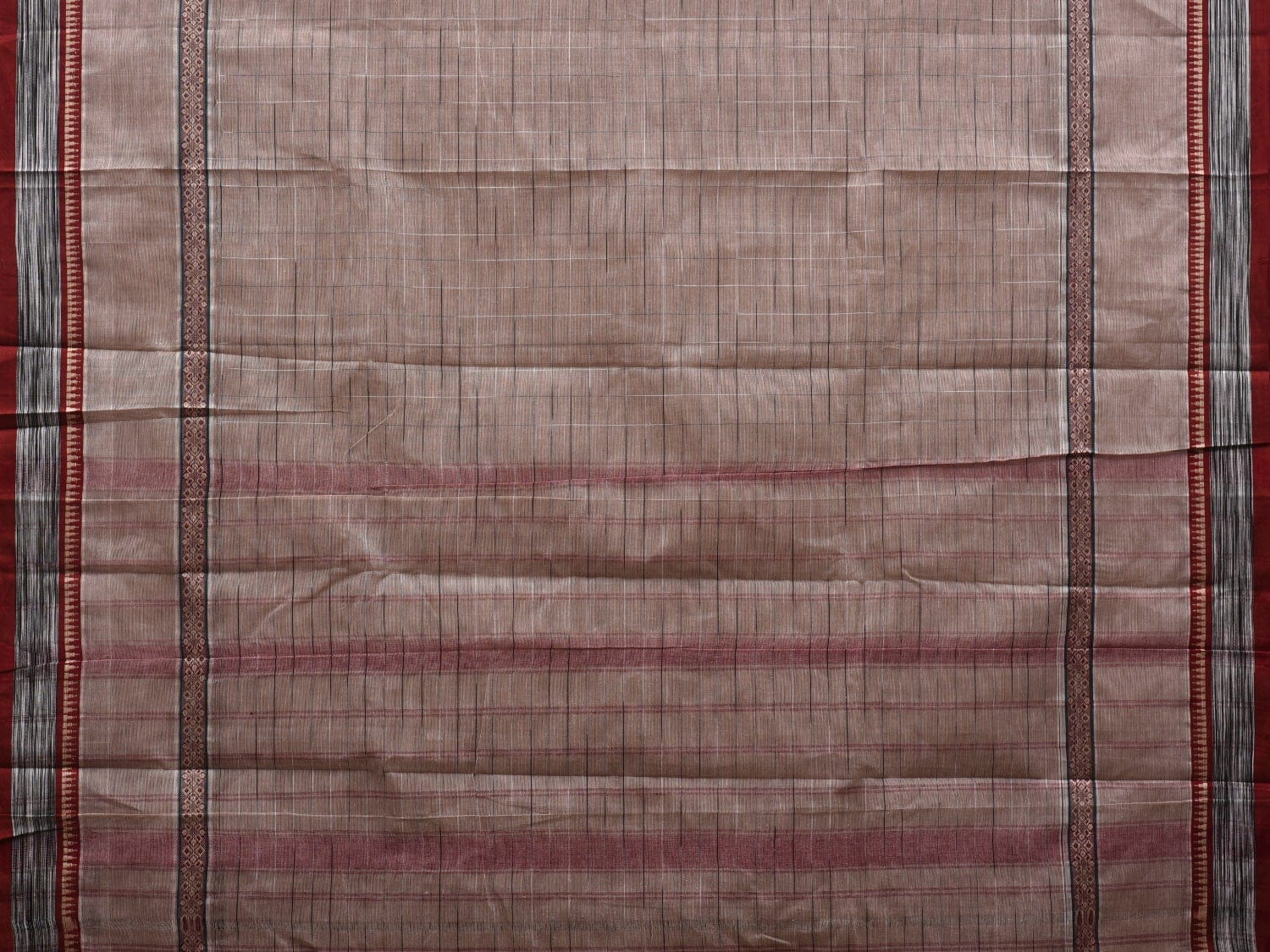 Beige Narayanpet Cotton Handloom Saree with Checks Design No Blouse np0546