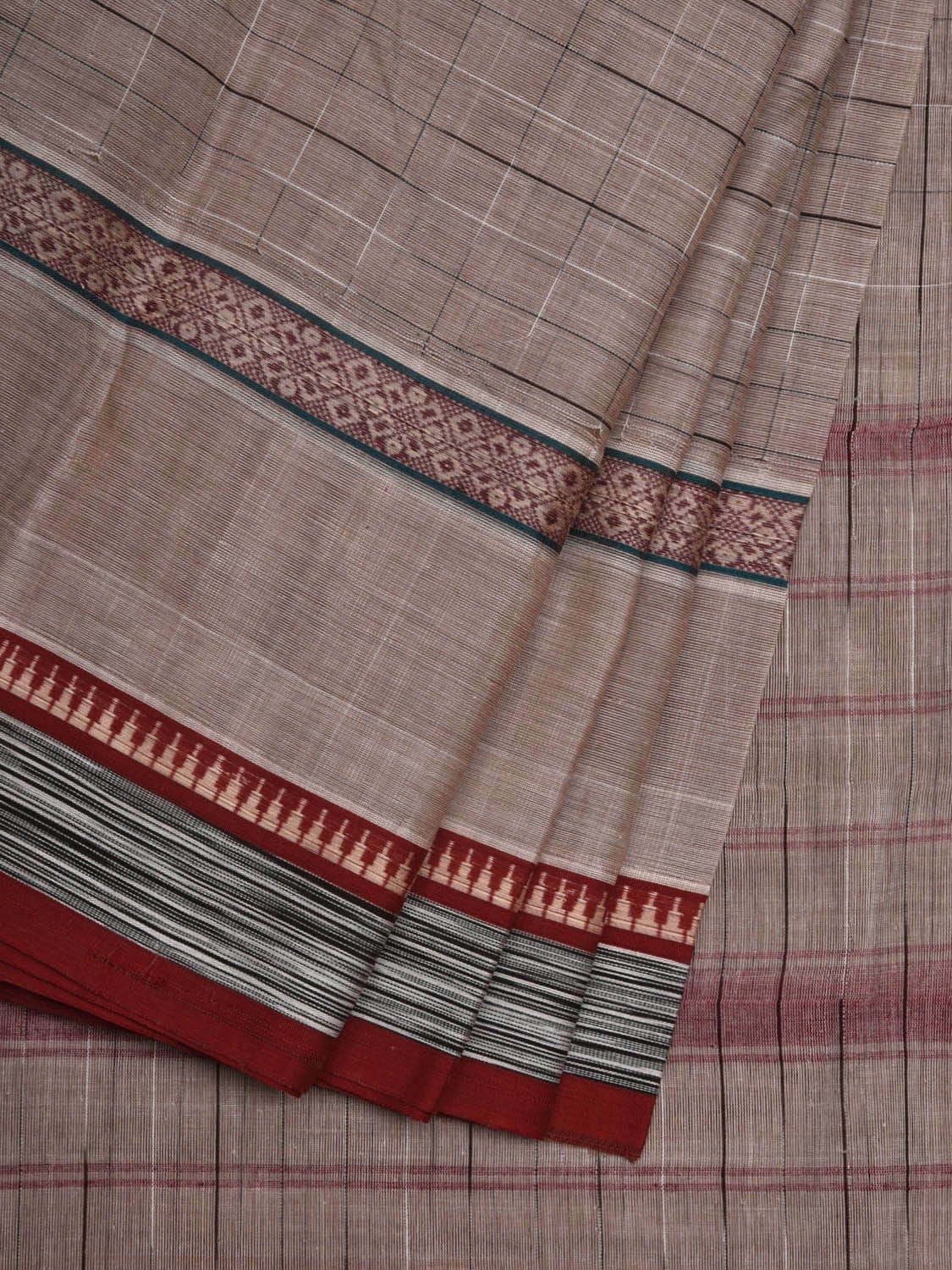 Beige Narayanpet Cotton Handloom Saree with Checks Design No Blouse np0546