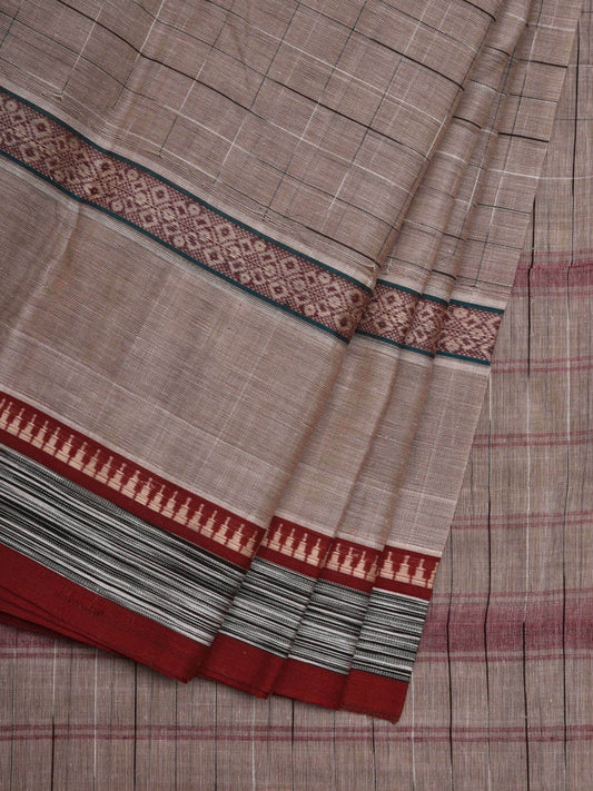 Beige Narayanpet Cotton Handloom Saree with Checks Design No Blouse np0546