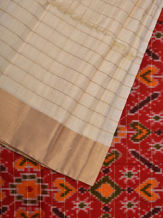 Beige Pochampally Ikat Silk handloom Saree with Strips and Pallu Design i0675