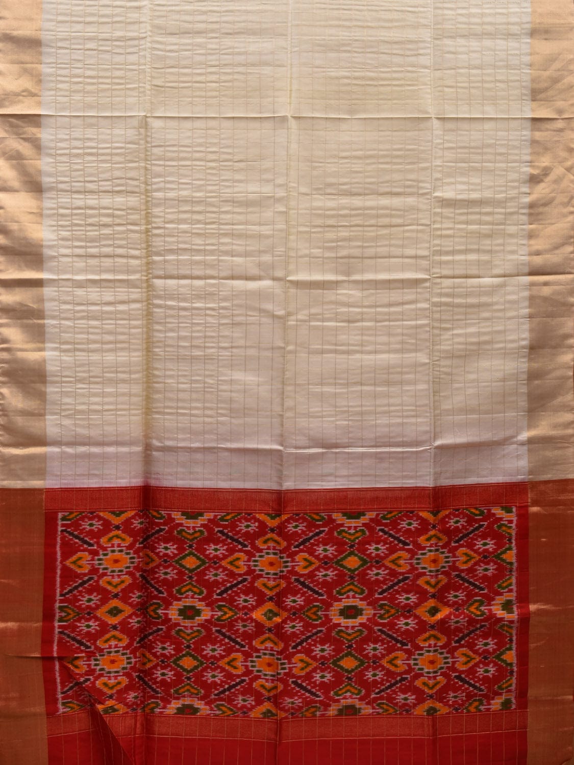 Beige Pochampally Ikat Silk handloom Saree with Strips and Pallu Design i0675