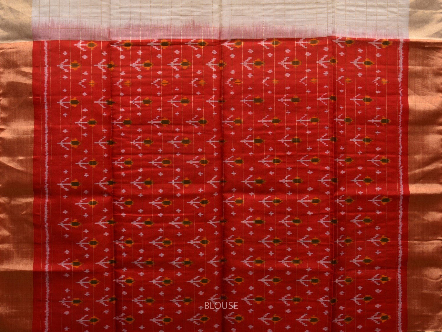 Beige Pochampally Ikat Silk handloom Saree with Strips and Pallu Design i0675