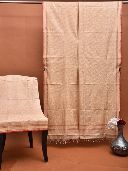 Beige Shwetambari  Jamdani Weave Saree  with Warp Cotton Weft Pure Silk and Pure Zari b0295