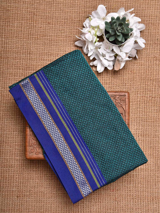 Teal and Blue Jacquard Cotton Viscose Blouse with Border Design 1mt Length 45 Inches Width BL0017
