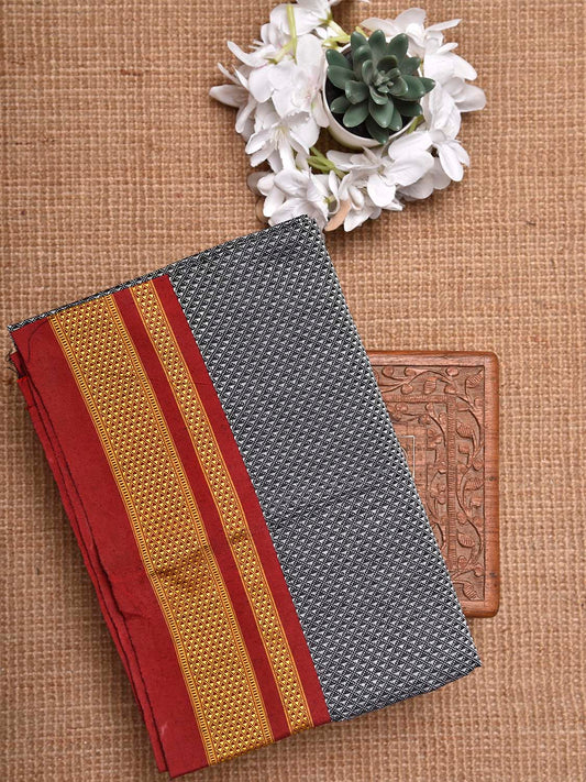 Grey and Red Jacquard Cotton Viscose Blouse with Border Design 1mt Length 45 Inches Width BL0018