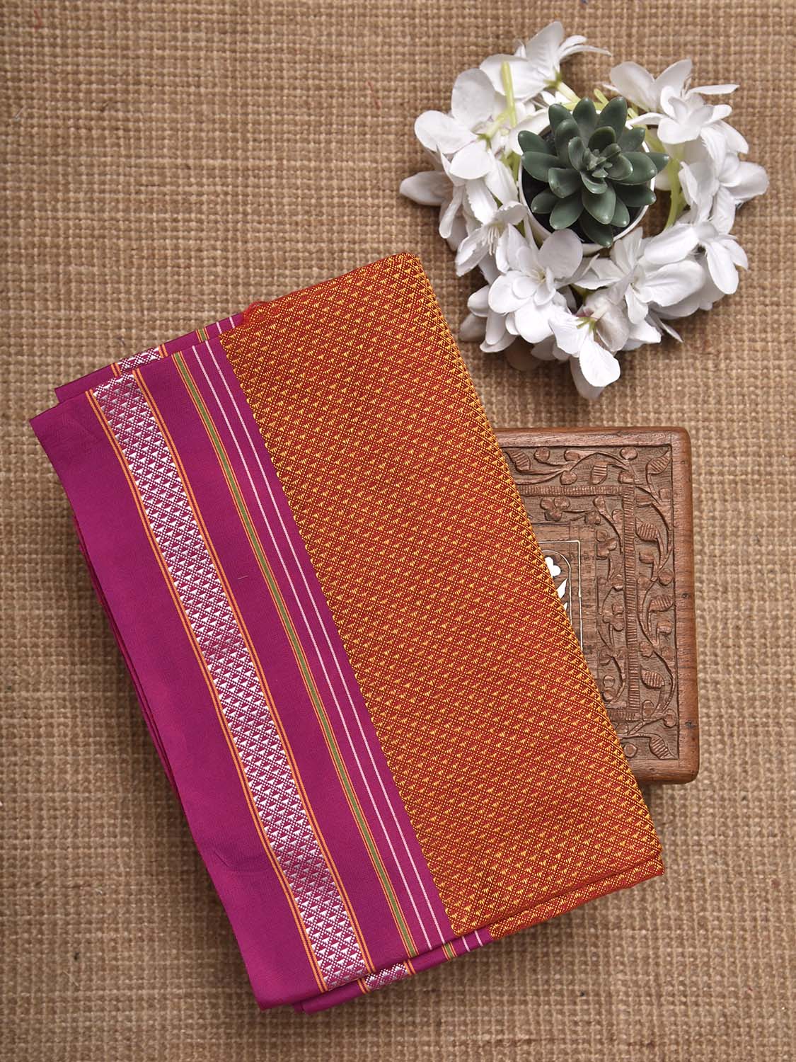 Orange and Pink Jacquard Cotton Viscose Blouse with Border Design 1mt Length 45 Inches Width BL0019