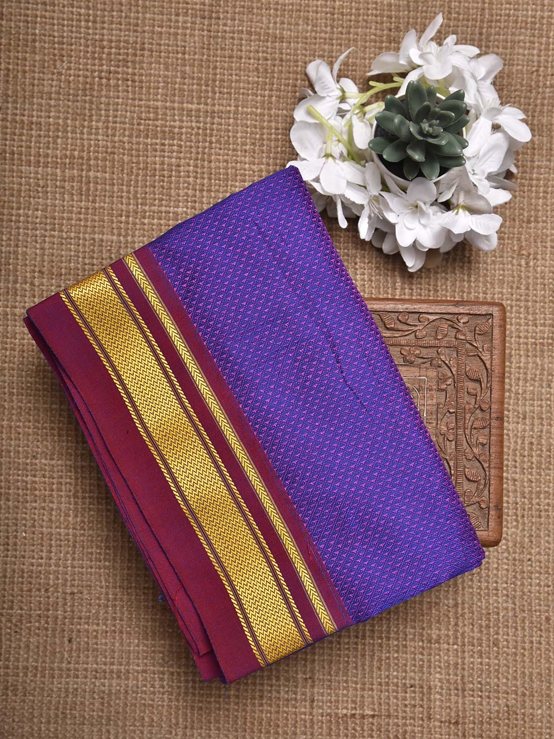 Purple and Burgundy Jacquard Cotton Viscose Blouse with Border Design 1mt Length 45 Inches Width BL0022