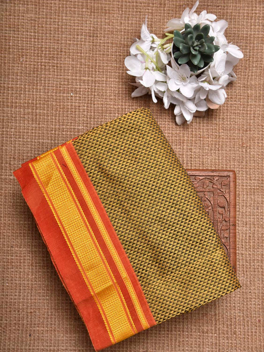 Yellow and Orange Jacquard Cotton Viscose Blouse with Border Design 1mt Length 45 Inches Width BL0023
