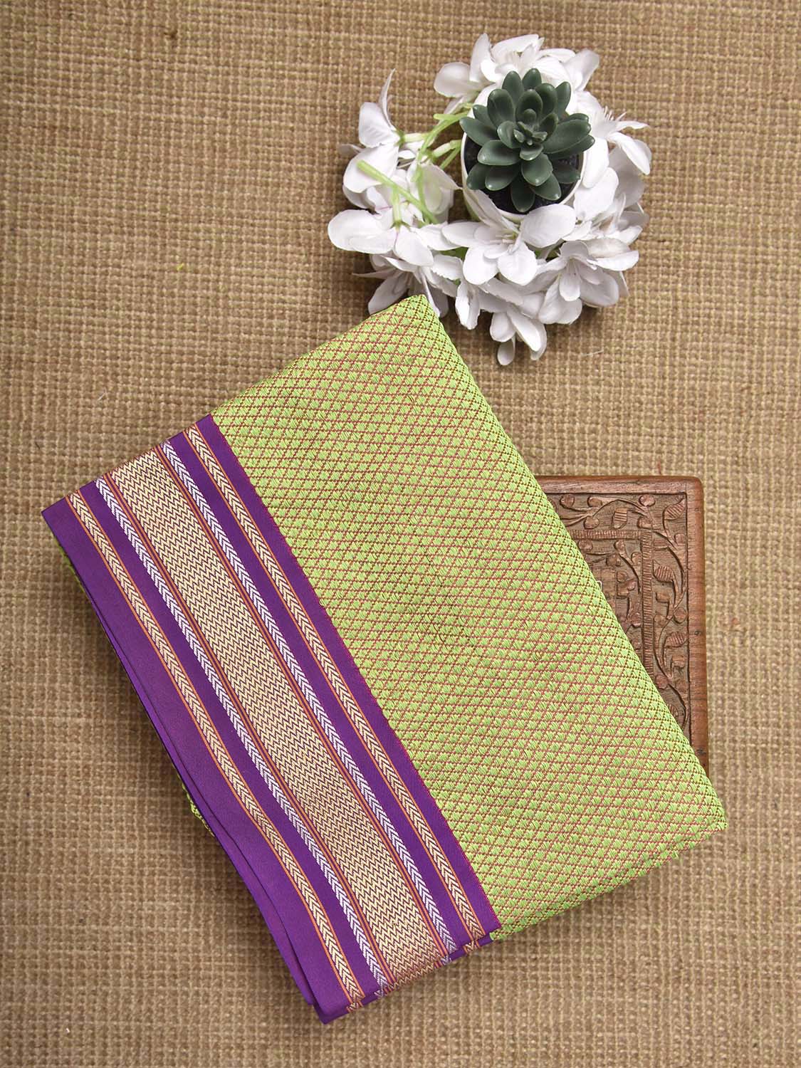 Light Green and Purple Jacquard Cotton Viscose Blouse with Border Design 1mt Length 45 Inches Width BL0025