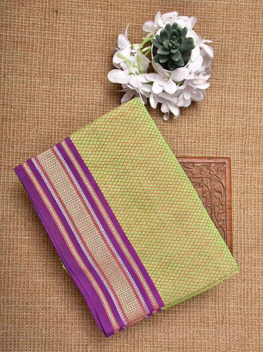 Light Green and Purple Jacquard Cotton Viscose Blouse with Border Design 1mt Length 45 Inches Width BL0025