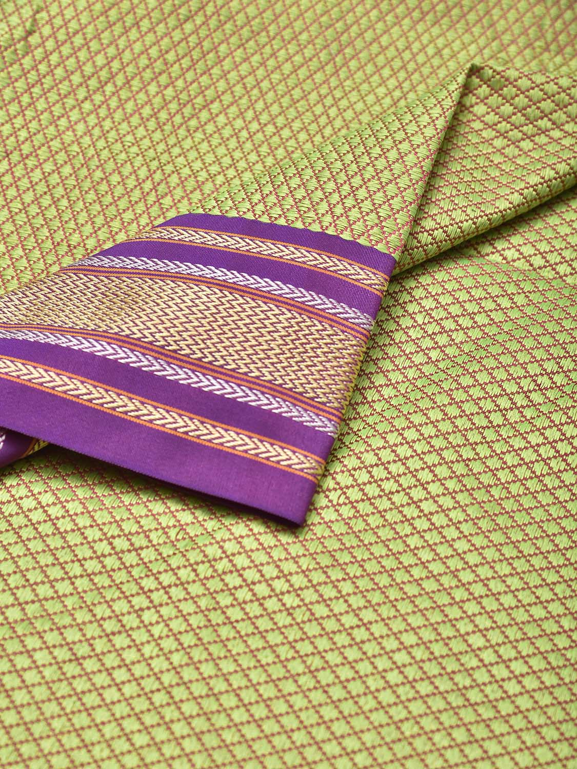 Light Green and Purple Jacquard Cotton Viscose Blouse with Border Design 1mt Length 45 Inches Width BL0025