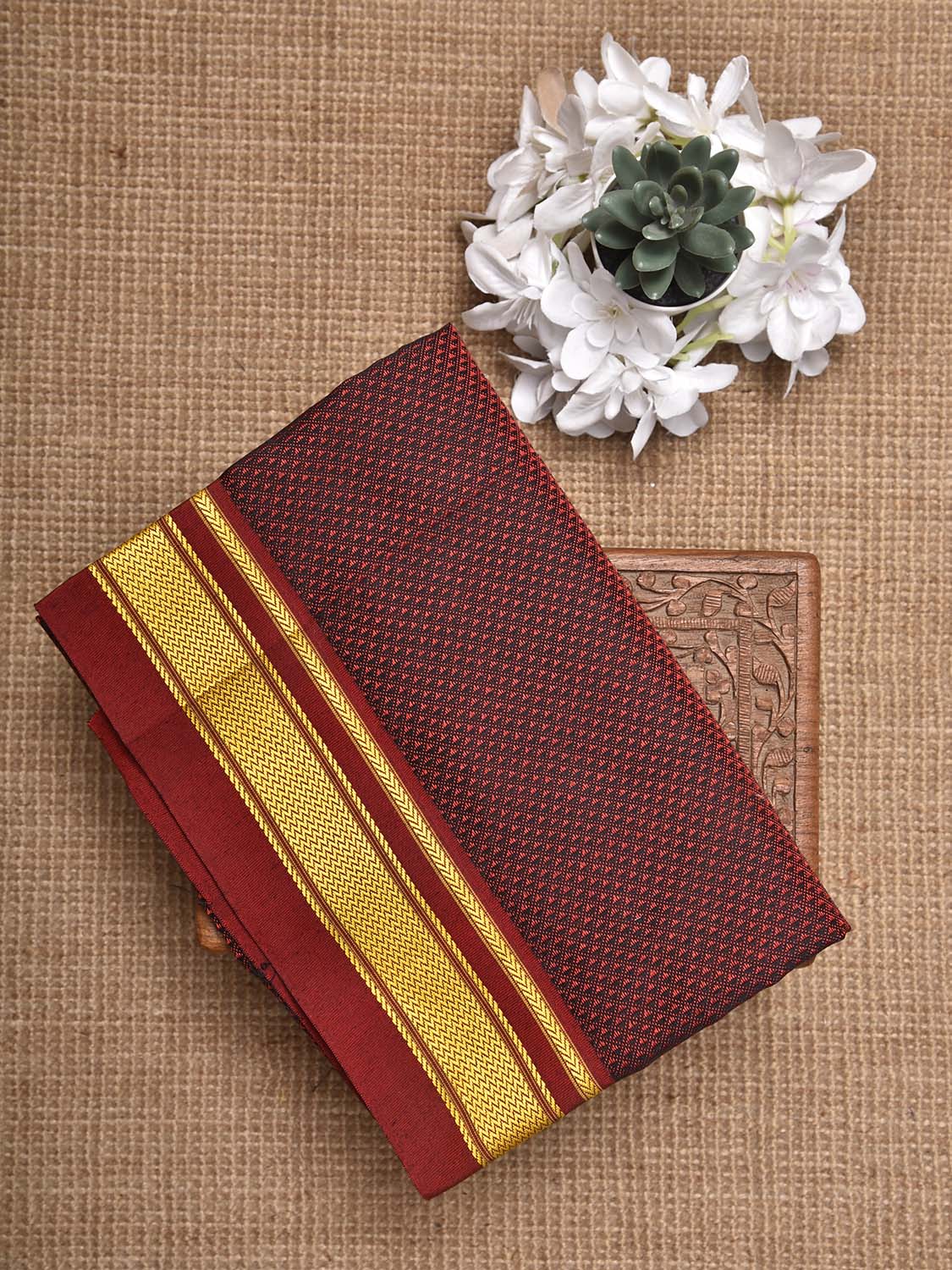 Maroon and Red Jacquard Cotton Viscose Blouse with Border Design 1mt Length 45 Inches Width BL0026