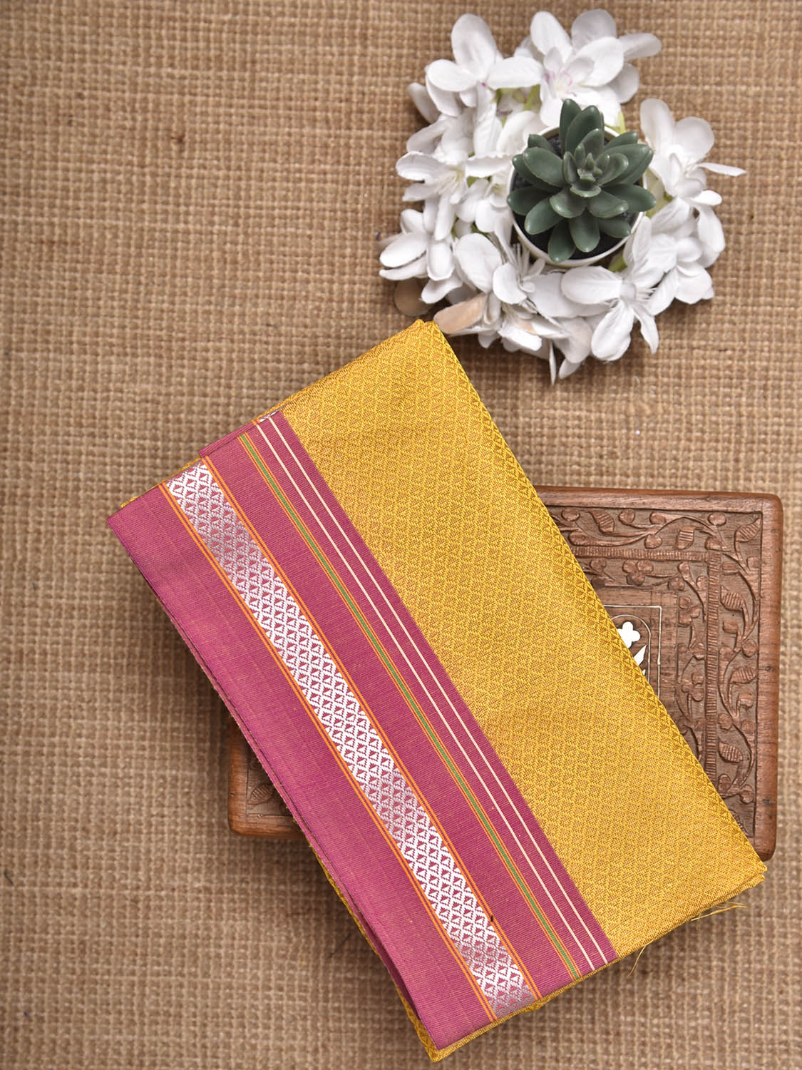 Yellow and Pink Jacquard Cotton Viscose Blouse with Border Design 1mt Length 45 Inches Width BL0027