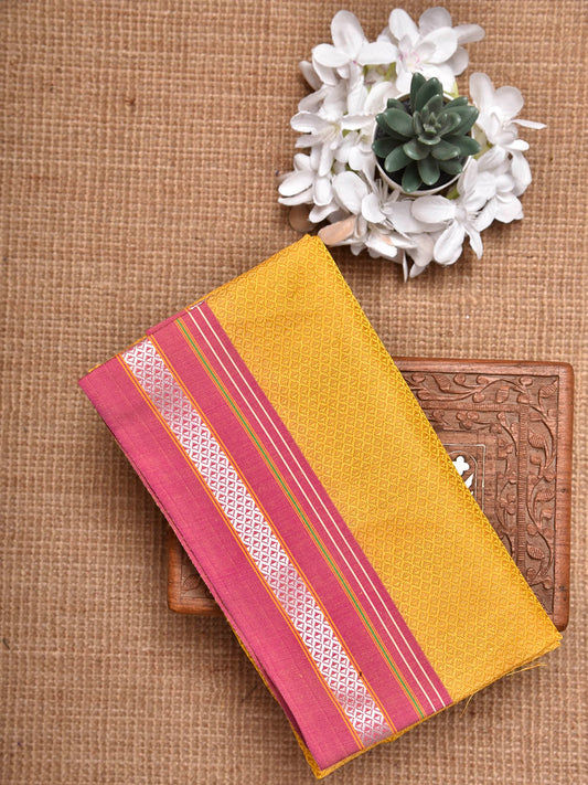 Yellow and Pink Jacquard Cotton Viscose Blouse with Border Design 1mt Length 45 Inches Width BL0027