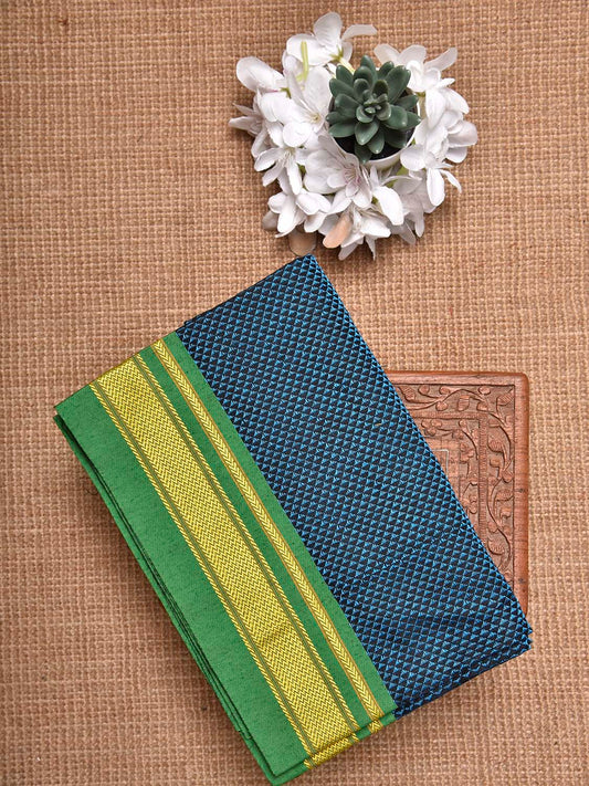 Blue and Green Jacquard Cotton Viscose Blouse with Border Design 1mt Length 45 Inches Width BL0028