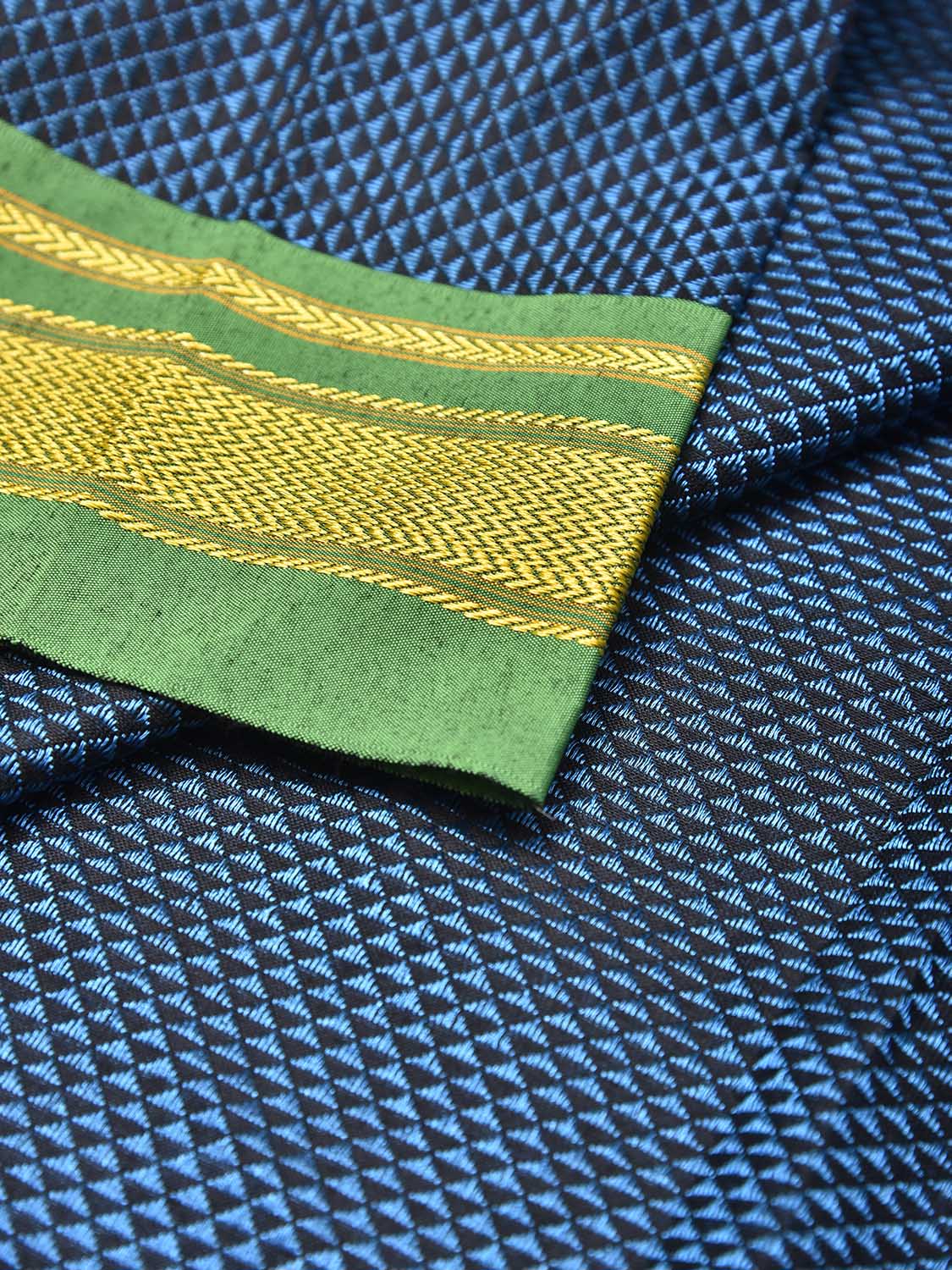 Blue and Green Jacquard Cotton Viscose Blouse with Border Design 1mt Length 45 Inches Width BL0028