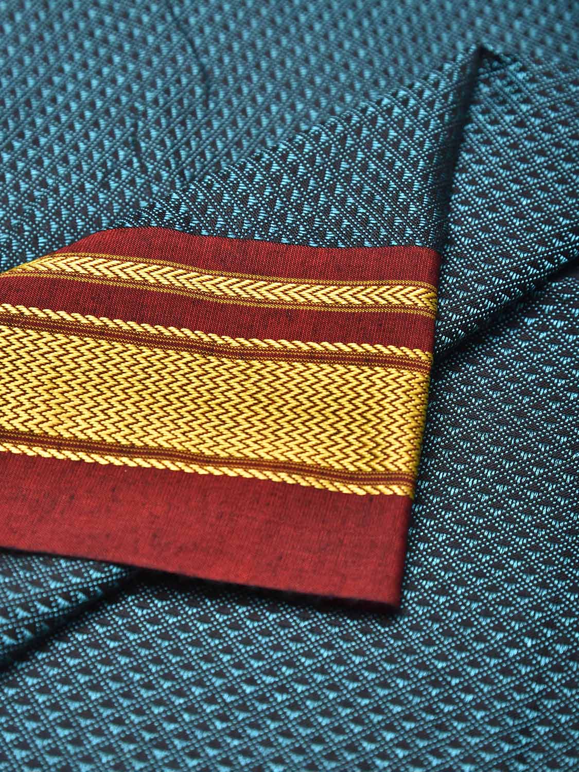 Teal and Red Jacquard Cotton Viscose Blouse with Border Design 1mt Length 45 Inches Width BL0030