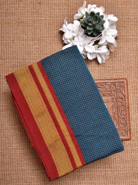 Dark Blue and Red Jacquard Cotton Viscose Blouse with Border Design 1mt Length 45 Inches Width BL0033