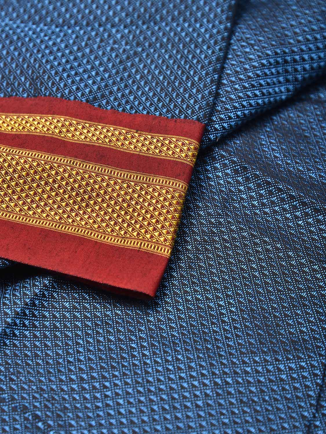 Dark Blue and Red Jacquard Cotton Viscose Blouse with Border Design 1mt Length 45 Inches Width BL0033