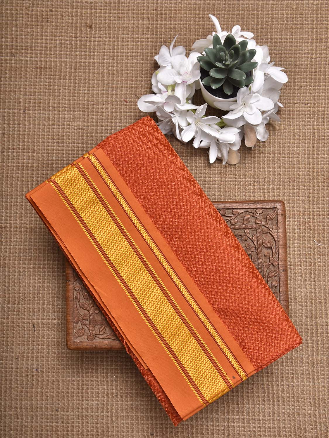 Orange Jacquard Cotton Viscose Blouse with Border Design 1mt Length 45 Inches Width BL0034