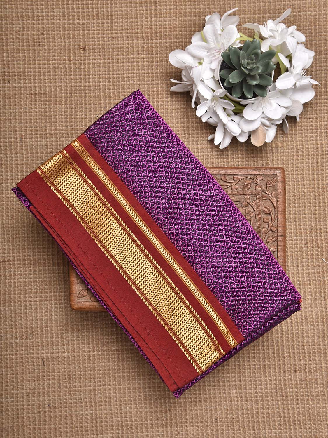 Purple and Red Jacquard Cotton Viscose Blouse with Border Design 1mt Length 45 Inches Width BL0035