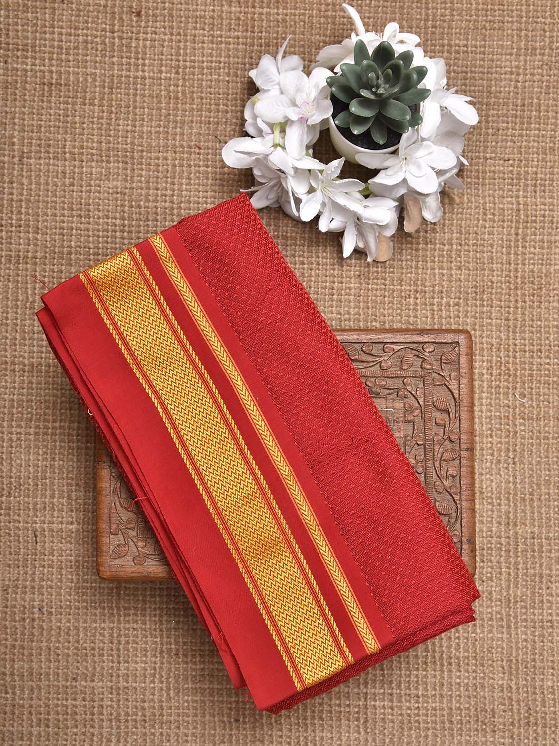 Red Jacquard Cotton Viscose Blouse with Border Design 1mt Length 45 Inches Width BL0036