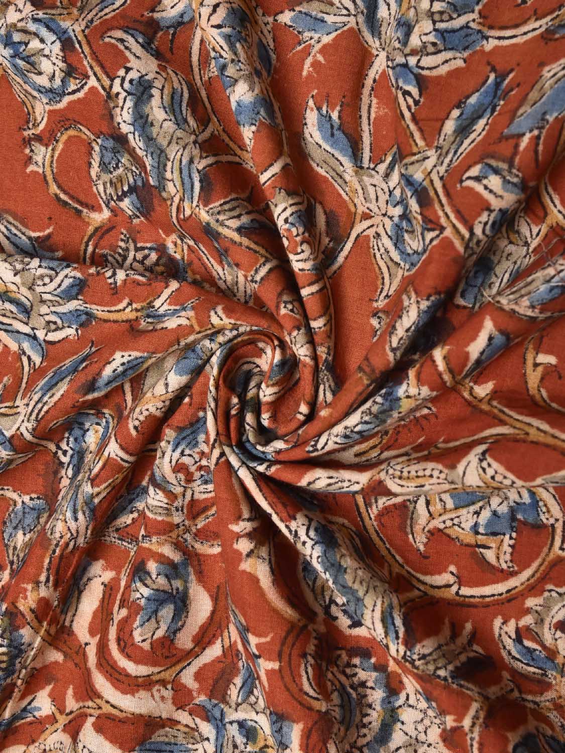 Red and Blue Kalamkari Block Print Cotton Blouse with Floral Design 1.2mt Length 35 Inches Width BL0037