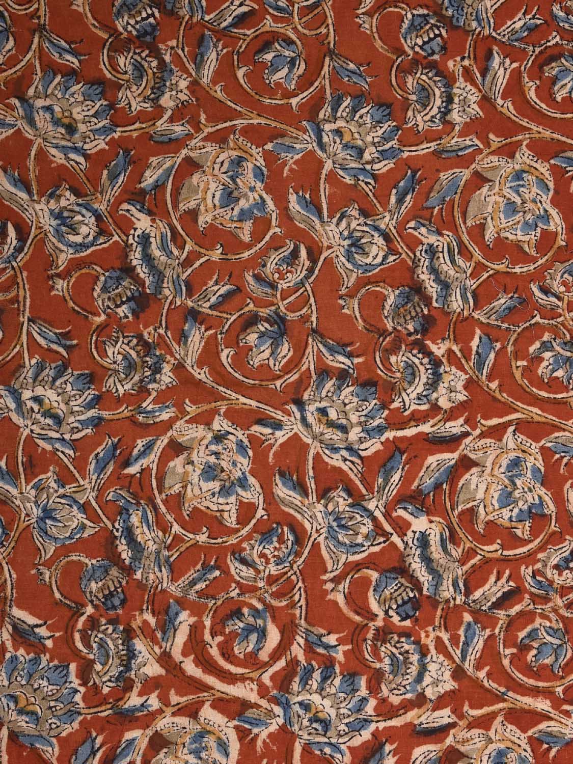 Red and Blue Kalamkari Block Print Cotton Blouse with Floral Design 1.2mt Length 35 Inches Width BL0037