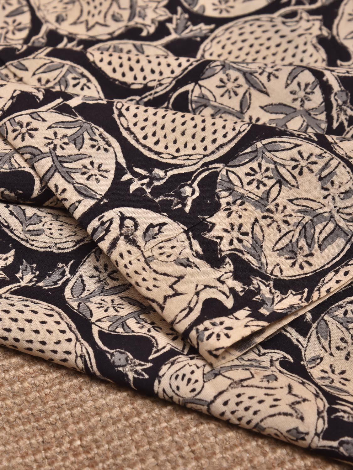 Black and Cream Kalamkari Block Print Cotton Blouse with Floral Buta Design 1.2mt Length 35 Inches Width BL0038