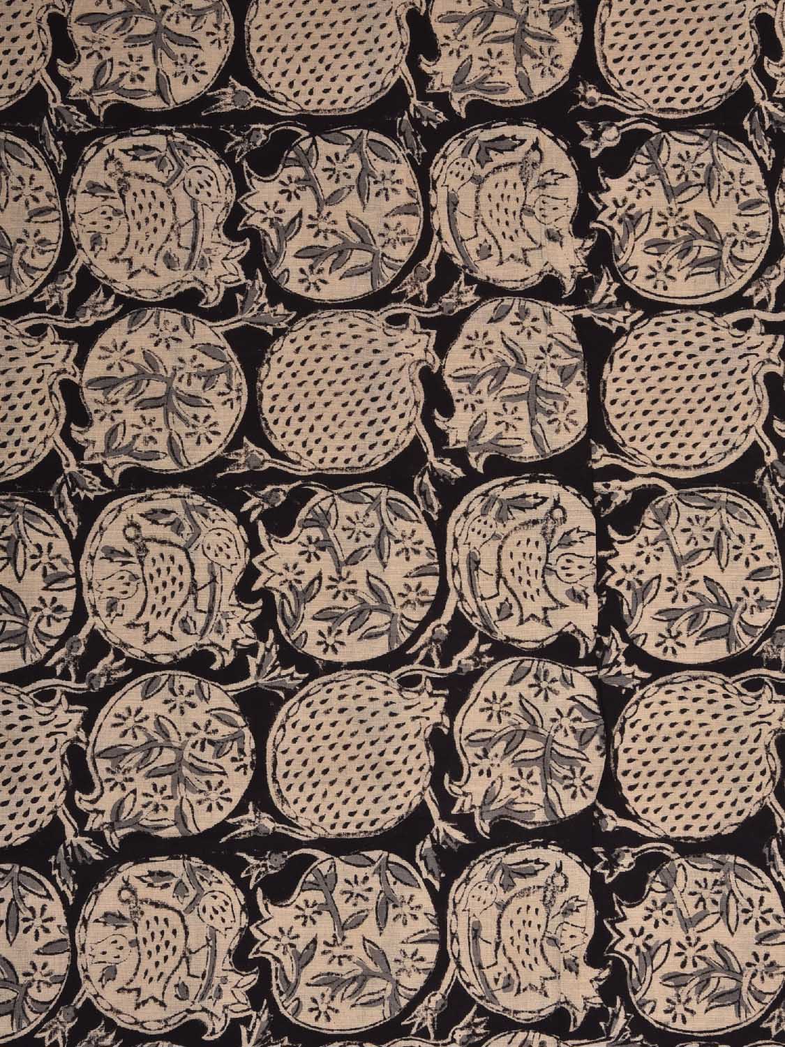 Black and Cream Kalamkari Block Print Cotton Blouse with Floral Buta Design 1.2mt Length 35 Inches Width BL0038