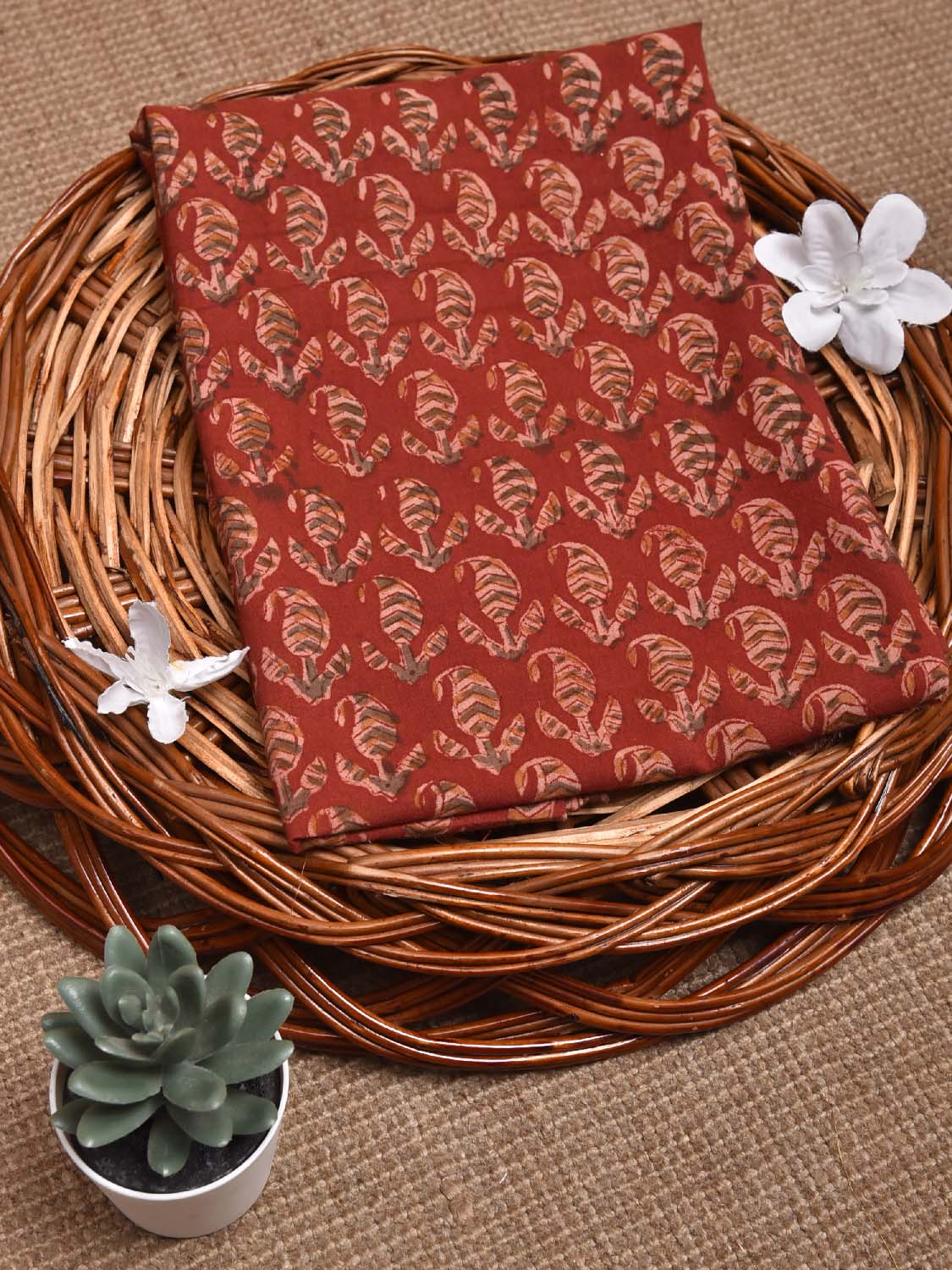 Red Kalamkari Block Print Cotton Blouse with Pasley Buta Design 1.2mt Length 35 Inches Width BL0039