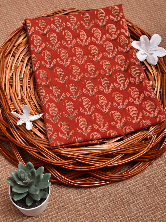 Red Kalamkari Block Print Cotton Blouse with Pasley Buta Design 1.2mt Length 35 Inches Width BL0039