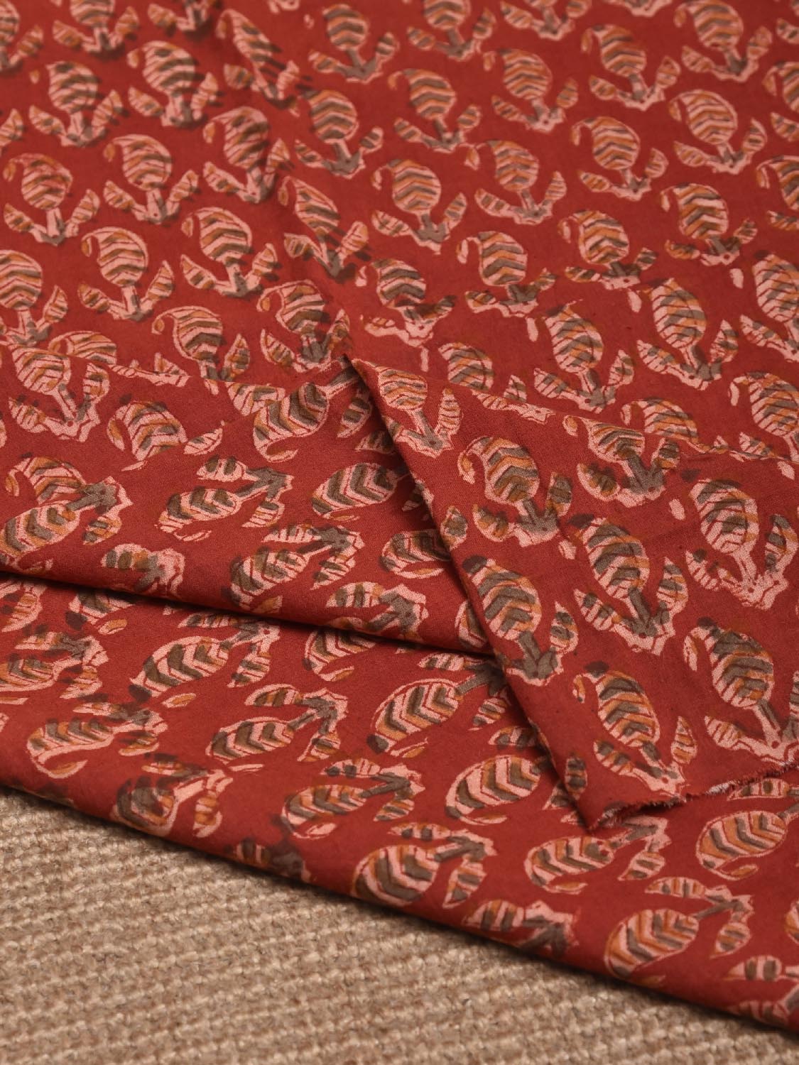 Red Kalamkari Block Print Cotton Blouse with Pasley Buta Design 1.2mt Length 35 Inches Width BL0039