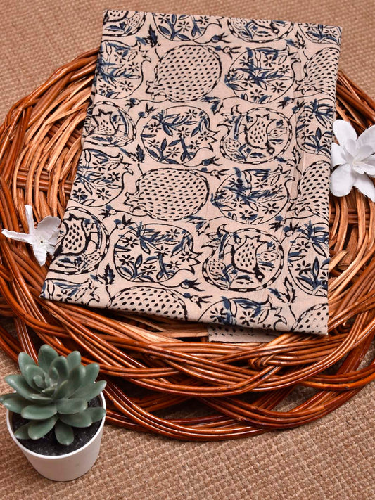 Cream and Blue Kalamkari Block Print Cotton Blouse with Floral Buta Design 1.2mt Length 35 Inches Width BL0040