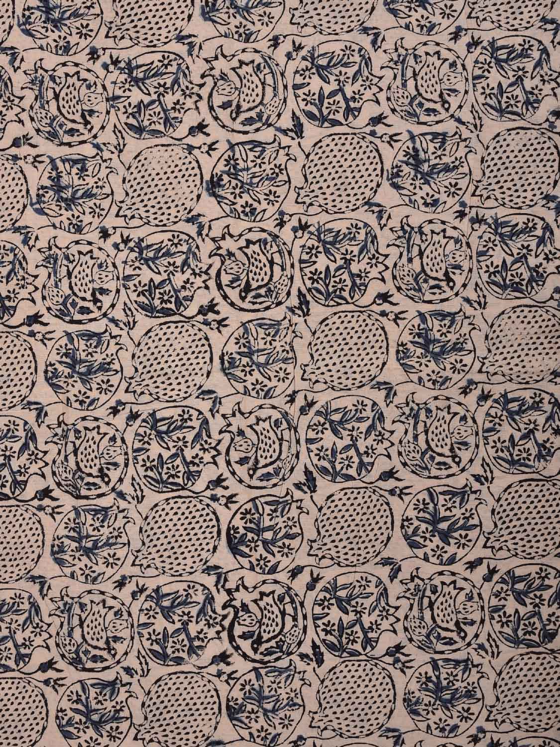 Cream and Blue Kalamkari Block Print Cotton Blouse with Floral Buta Design 1.2mt Length 35 Inches Width BL0040