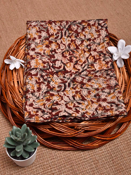 Maroon and Yellow Kalamkari Block Print Cotton Blouse with Floral Design 1.2mt Length 35 Inches Width BL0042