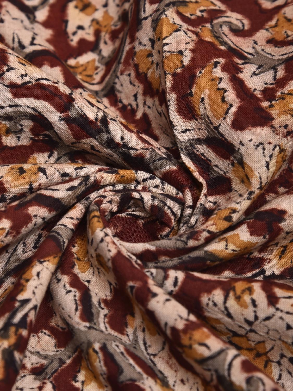 Maroon and Yellow Kalamkari Block Print Cotton Blouse with Floral Design 1.2mt Length 35 Inches Width BL0042