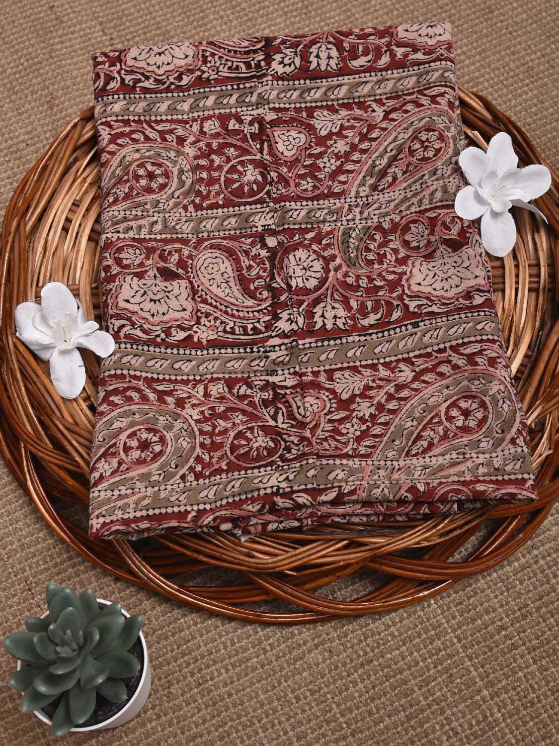 Red Kalamkari Block Print Cotton Blouse with Strip and Pasley Design 1.2mt Length 35 Inches Width BL0047