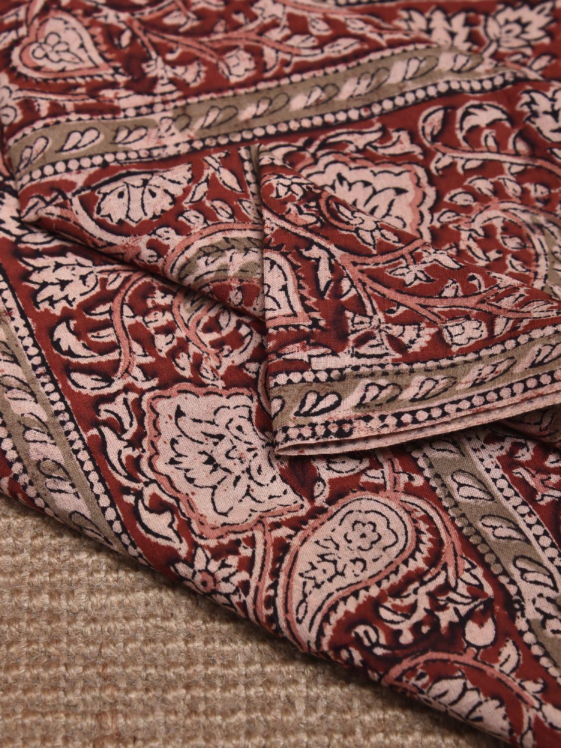 Red Kalamkari Block Print Cotton Blouse with Strip and Pasley Design 1.2mt Length 35 Inches Width BL0047