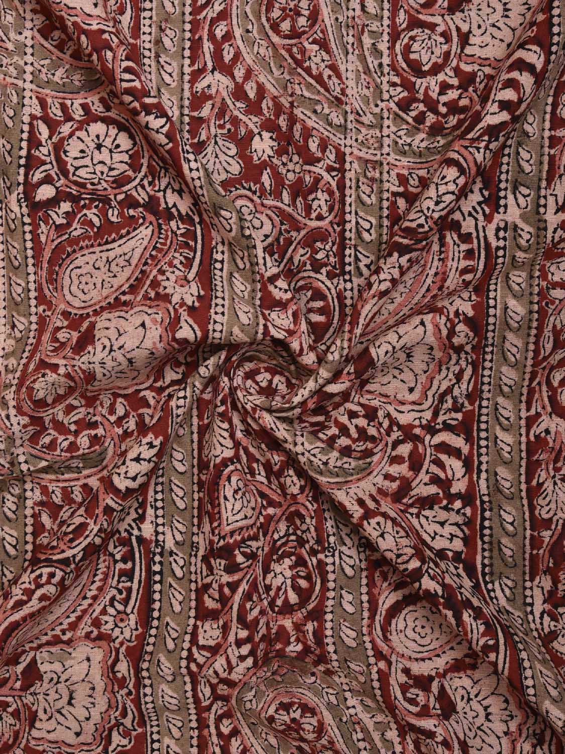 Red Kalamkari Block Print Cotton Blouse with Strip and Pasley Design 1.2mt Length 35 Inches Width BL0047