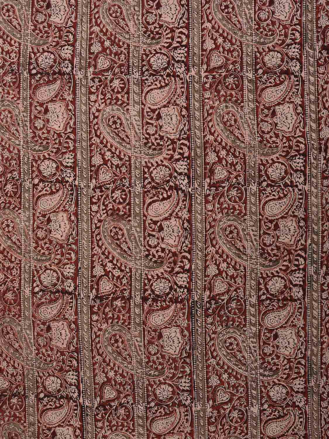 Red Kalamkari Block Print Cotton Blouse with Strip and Pasley Design 1.2mt Length 35 Inches Width BL0047